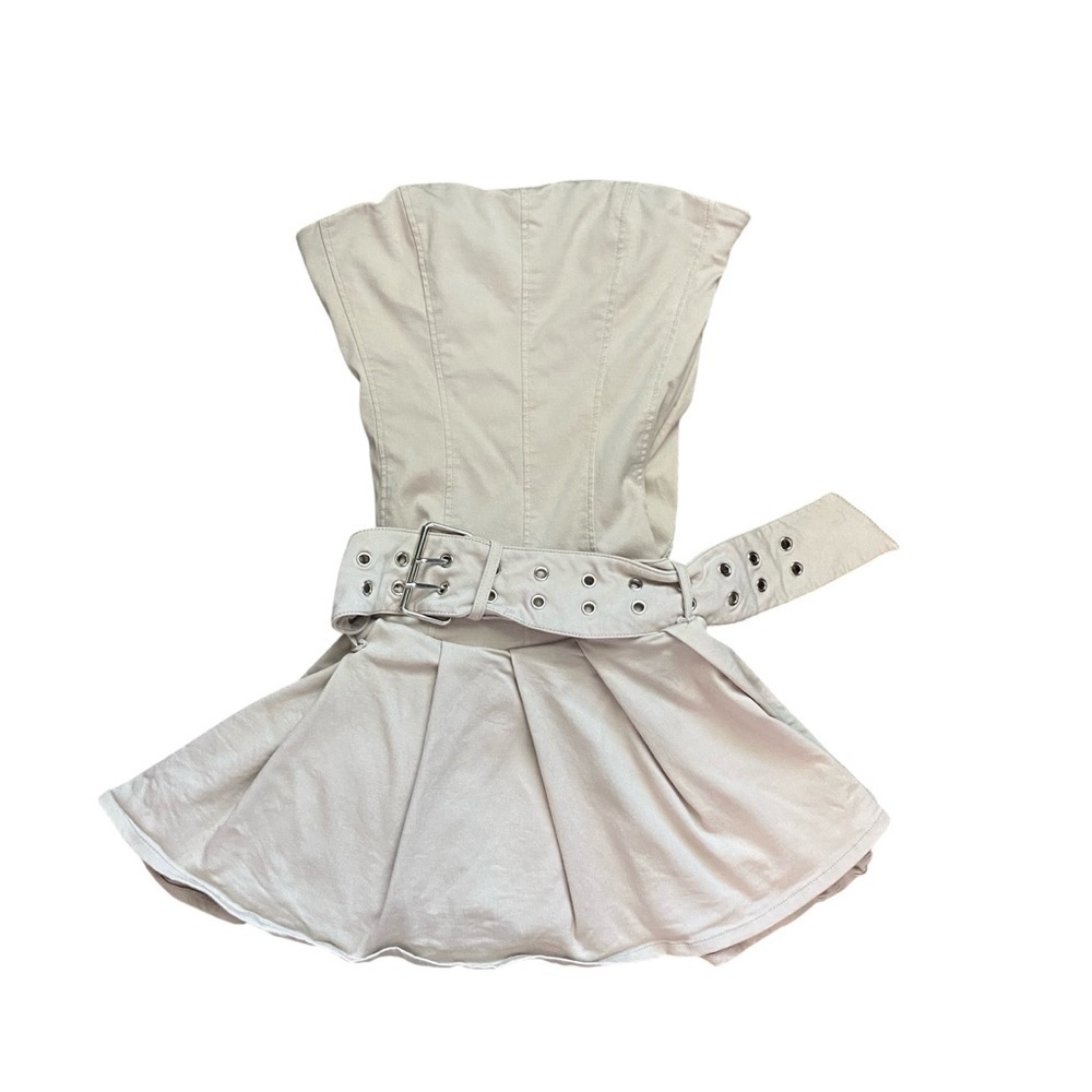 Nude Beige Strapless Stretch Belted Stretch Cut Out Mini Dress With Shorts Small